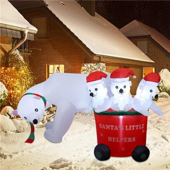 7 FT Christmas Inflatables Polar Bear with Santa Hat,...